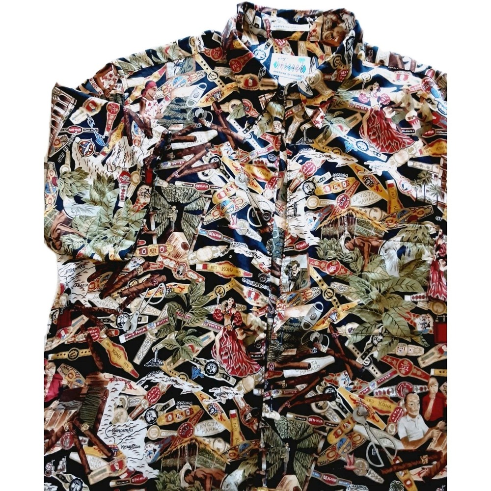 Reyn Spooner Shirt Hawaiian Islands Cigars Pretty Ladies Planes  Size Large